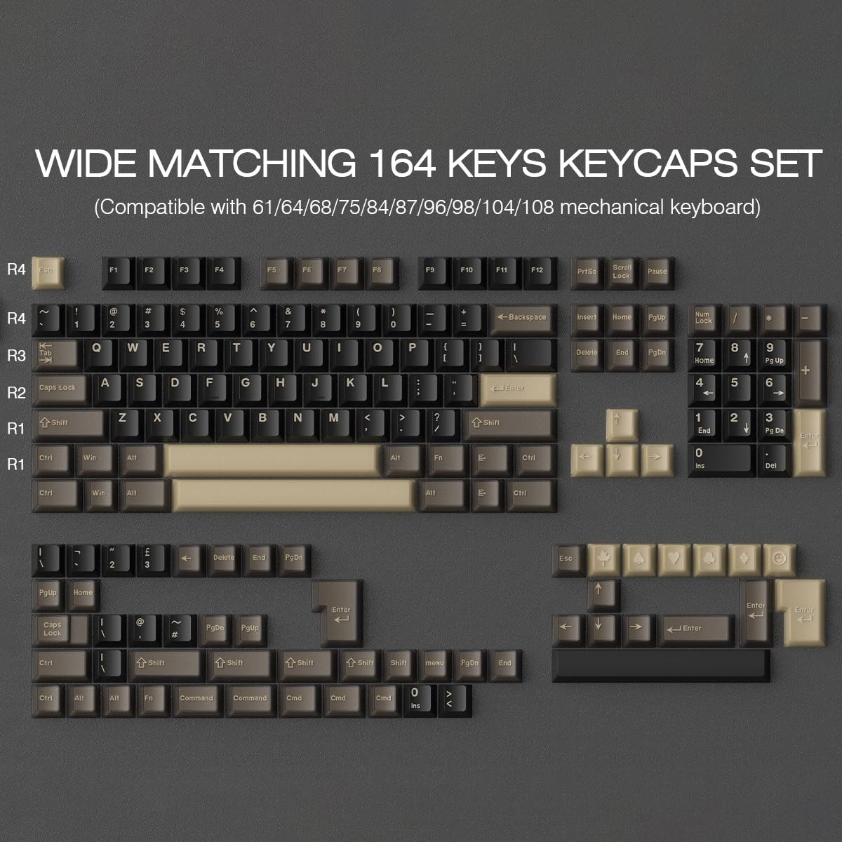 Black Translucent PBT Keycaps 163 Keys Double Shot Cherry Profile
