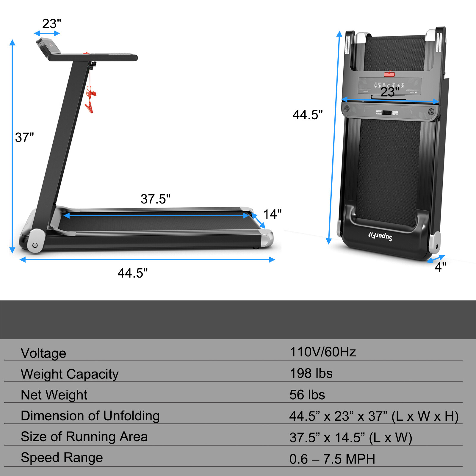 Folding Electric Treadmill Compact Walking Running Machine w/APP Control Speaker