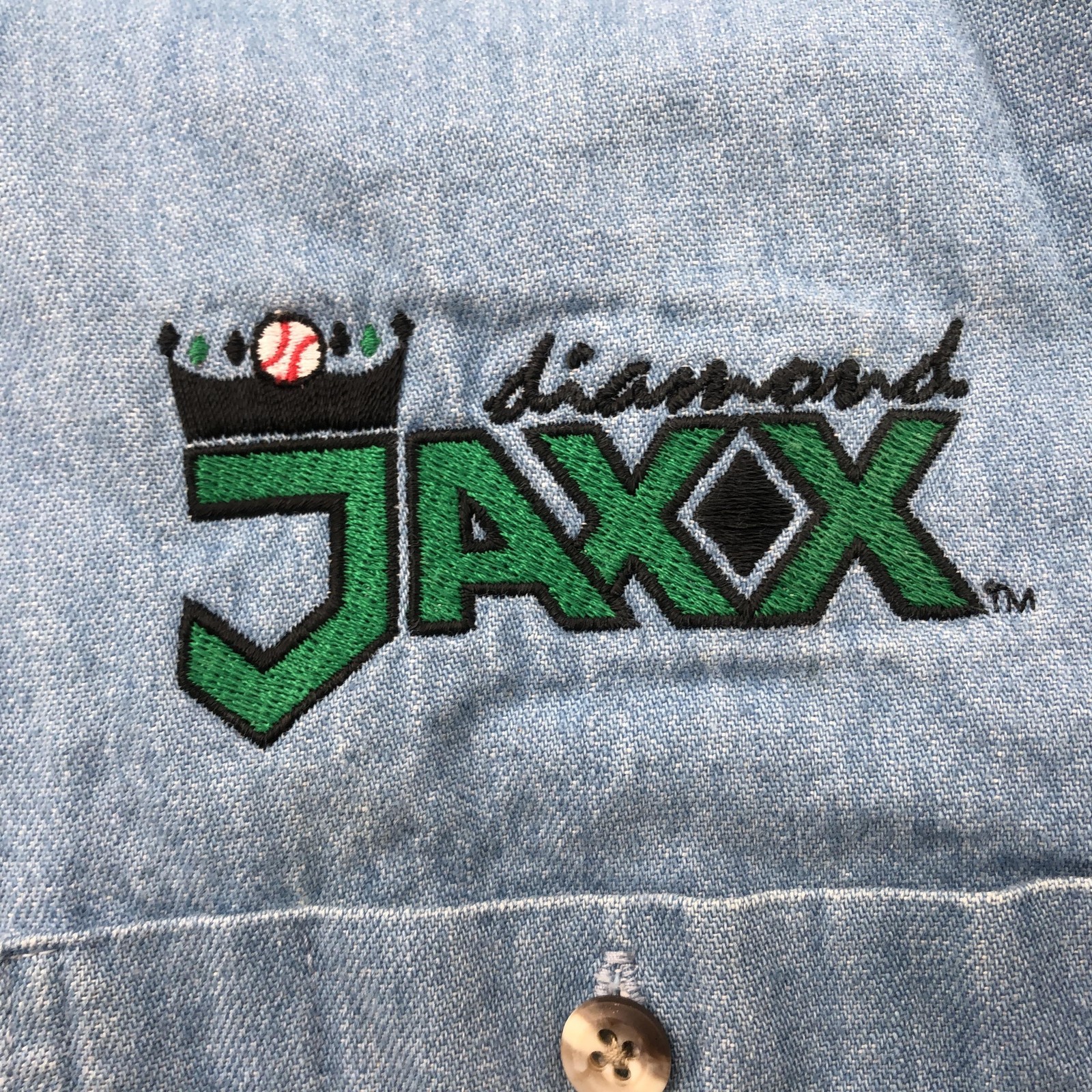 Vintage Diamond Jaxx Shirt Womens Medium Denim Light Blue MILB Baseball Button