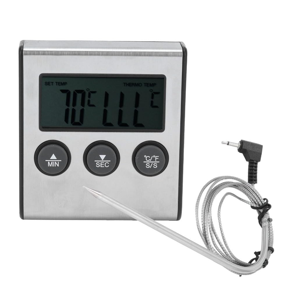 Digital Meat Thermometer with Timer, 0°C to 250°C LCD BBQ Probe Thermometer with