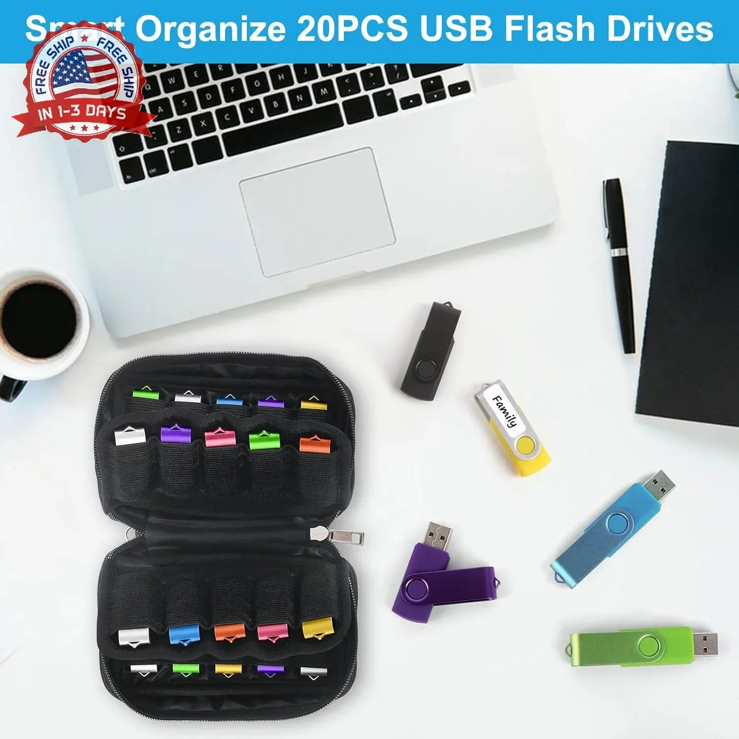 Flash Drive Case 20 Slots Thumb Drive USB Storage Case, Portable Electronic Acce