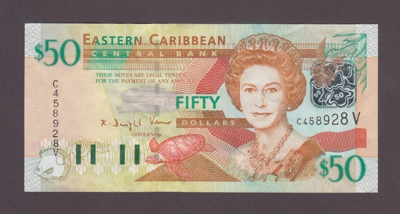 EASTERN CARIBBEAN P.45V-8928 ST. VINCENT 50 DOLLARS PFX C QE II  VF WE COMBINE