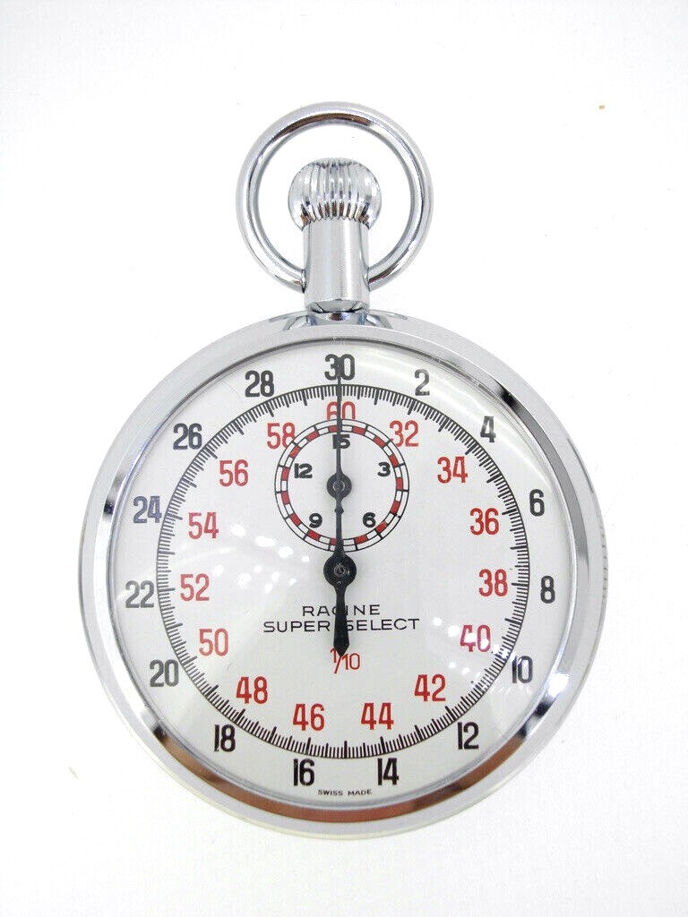 Stopwatch Racine #261 Super Select 1/10 Swiss New NOS NIB Vintage loose crown