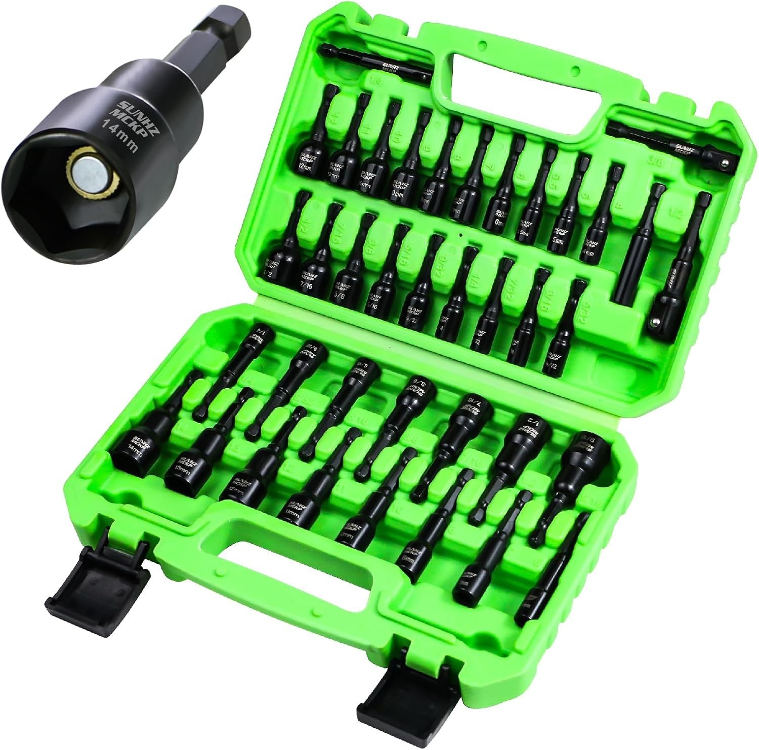 39PCS Magnetic Hex Nut Driver Master Kit,1/4" Quick-Change Hex Shank, SAE&Metric