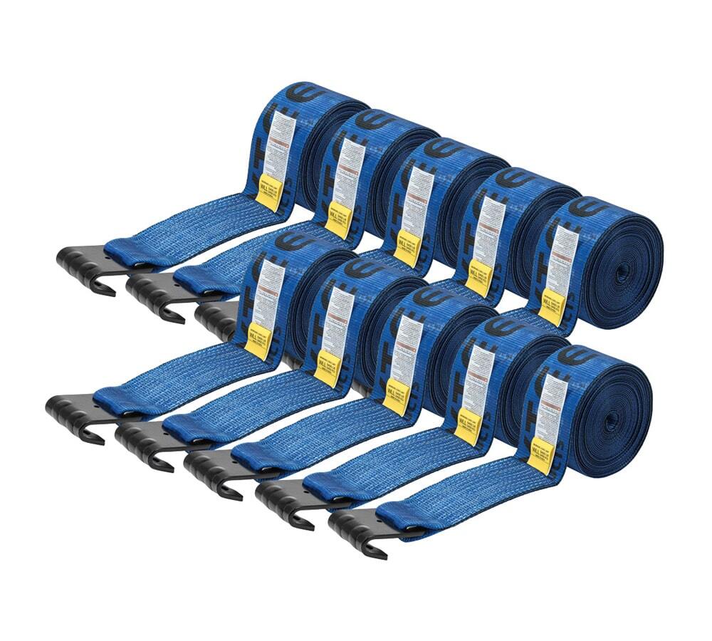 (10 Pack) 4"x30' Winch Straps Blue w/flat hook, WLL 5400 Flatbed Tie Down Strap