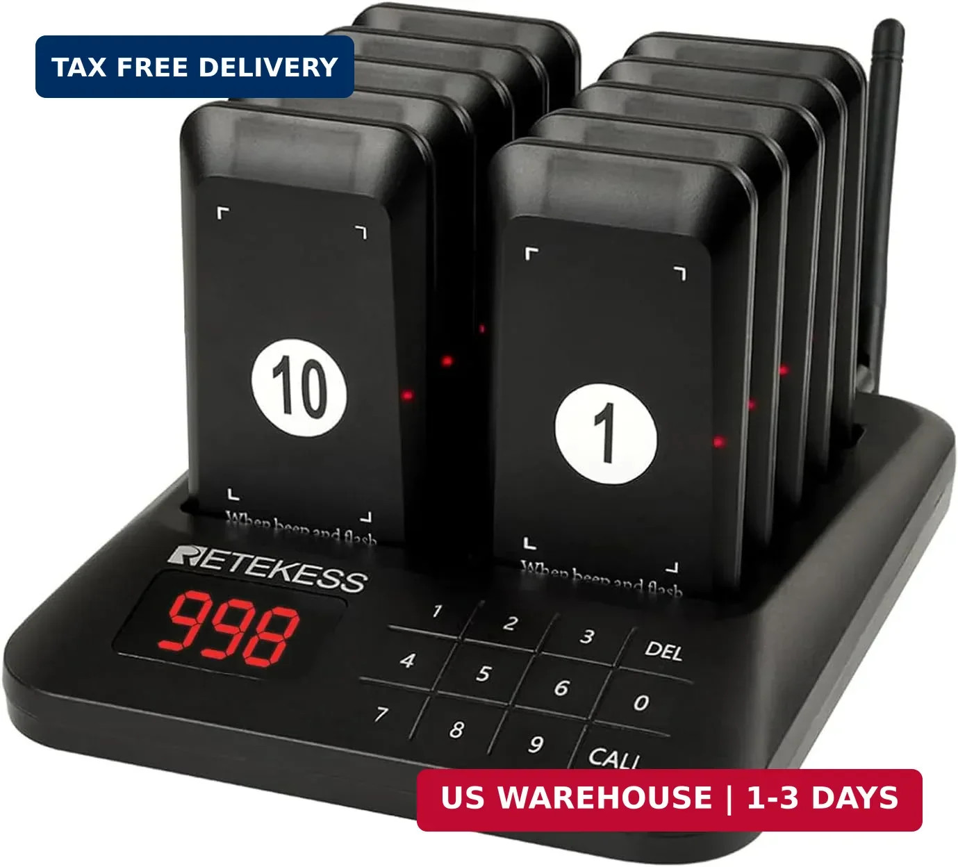 Retekess TD157 Vibrating Pager System, Buzzers for Restaurant,10 Pagers | for Fo