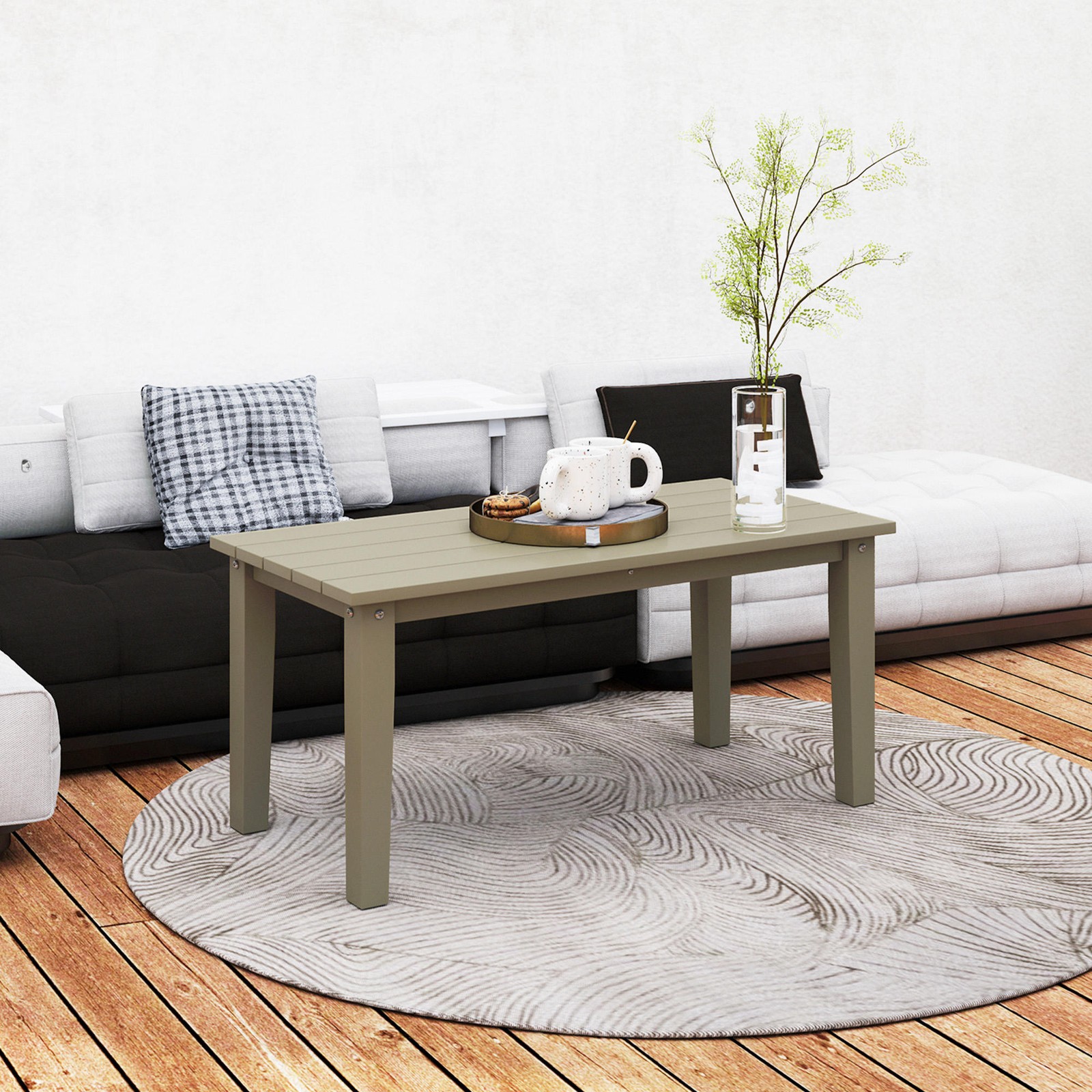 Outsunny HDPE Outdoor Coffee Table, Rectangle Slatted Patio Table, Brown