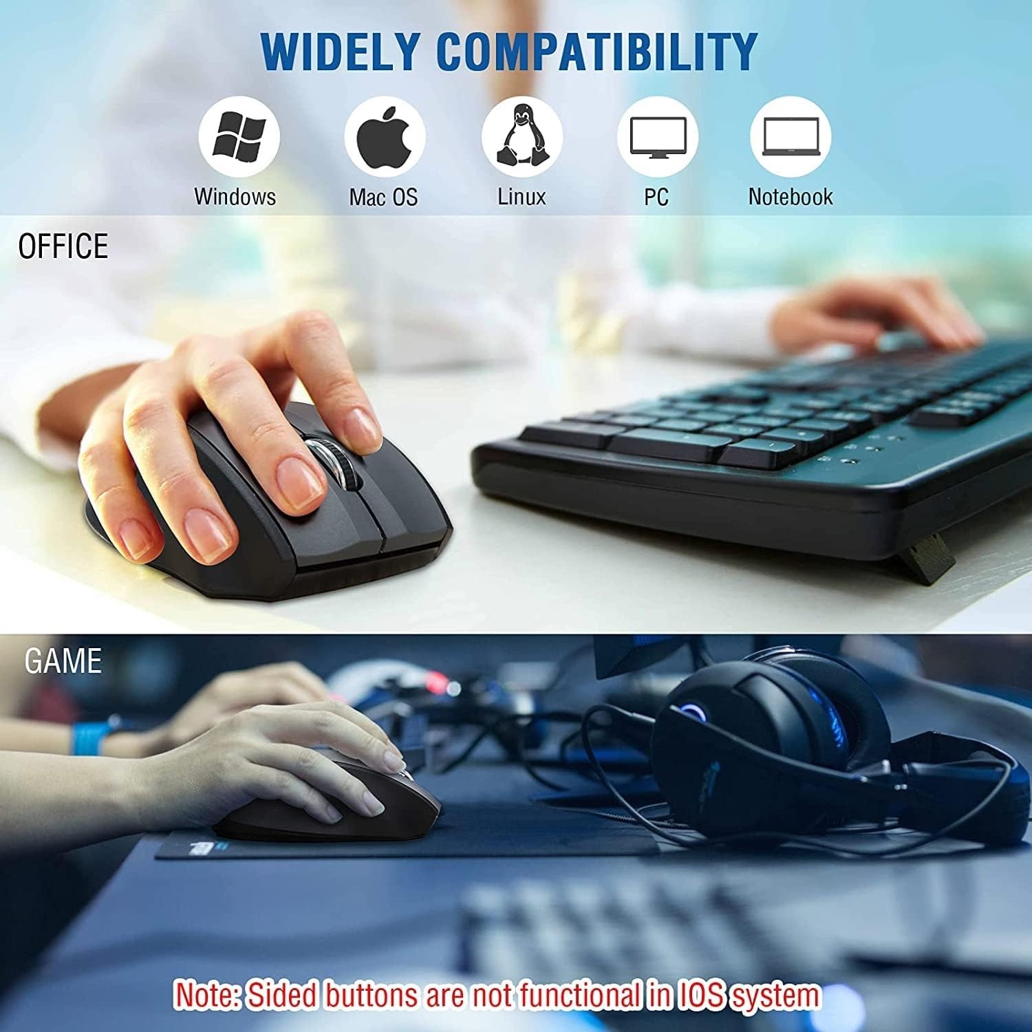 Wireless Mouse for Laptop, Portable Optical Computer Mouse, 6 Buttons, Cordle...