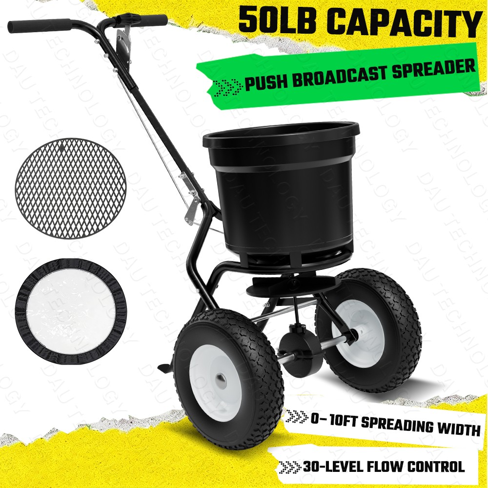 50LB Broadcast Spreader Walk behind Turf Spreader Fertilizer Garden Seeder Black