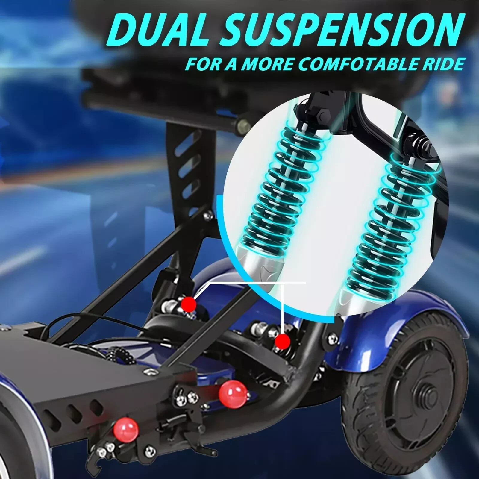 Foldable 4 Wheel Mobility Scooter Folding Drive Device for Seniors Adults 500W
