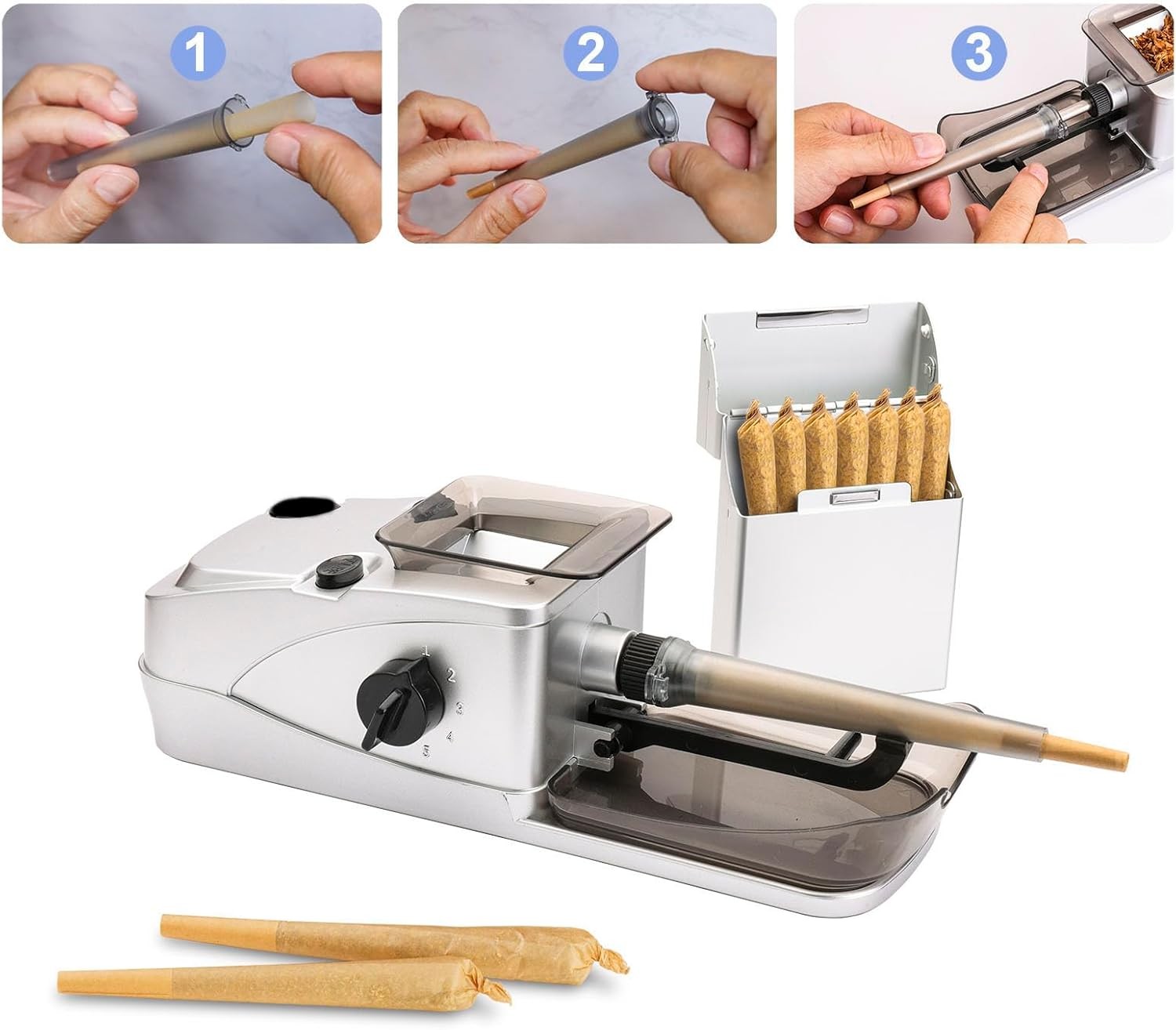 Electric Cone Rolling Machine Set W/ Manual Herb Grinder & Pre-Roll Holder Case