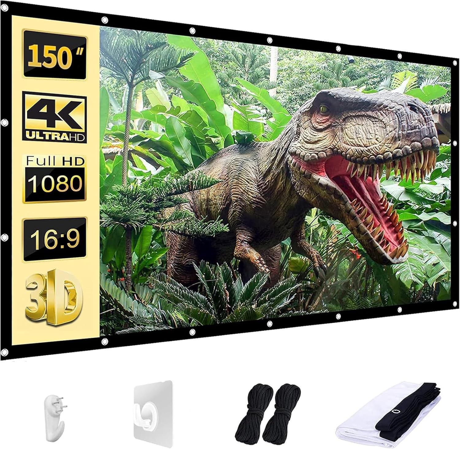 AAJK Projector Screen 150 inch, Washable 16:9 Foldable 150"