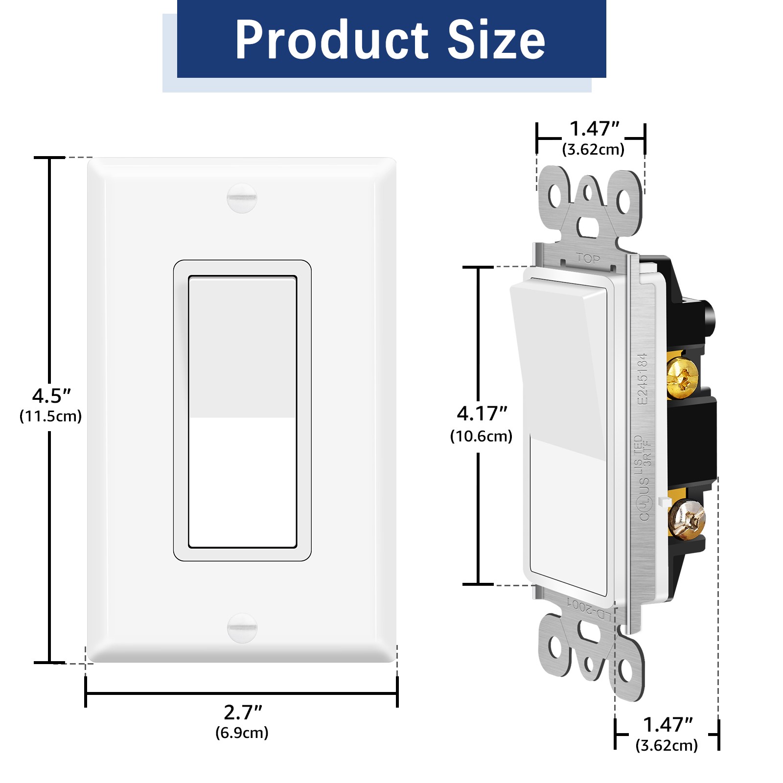 Single Pole Wall Light Switch 15A 120/277V On/Off Rocker Paddle Interrupter × 40