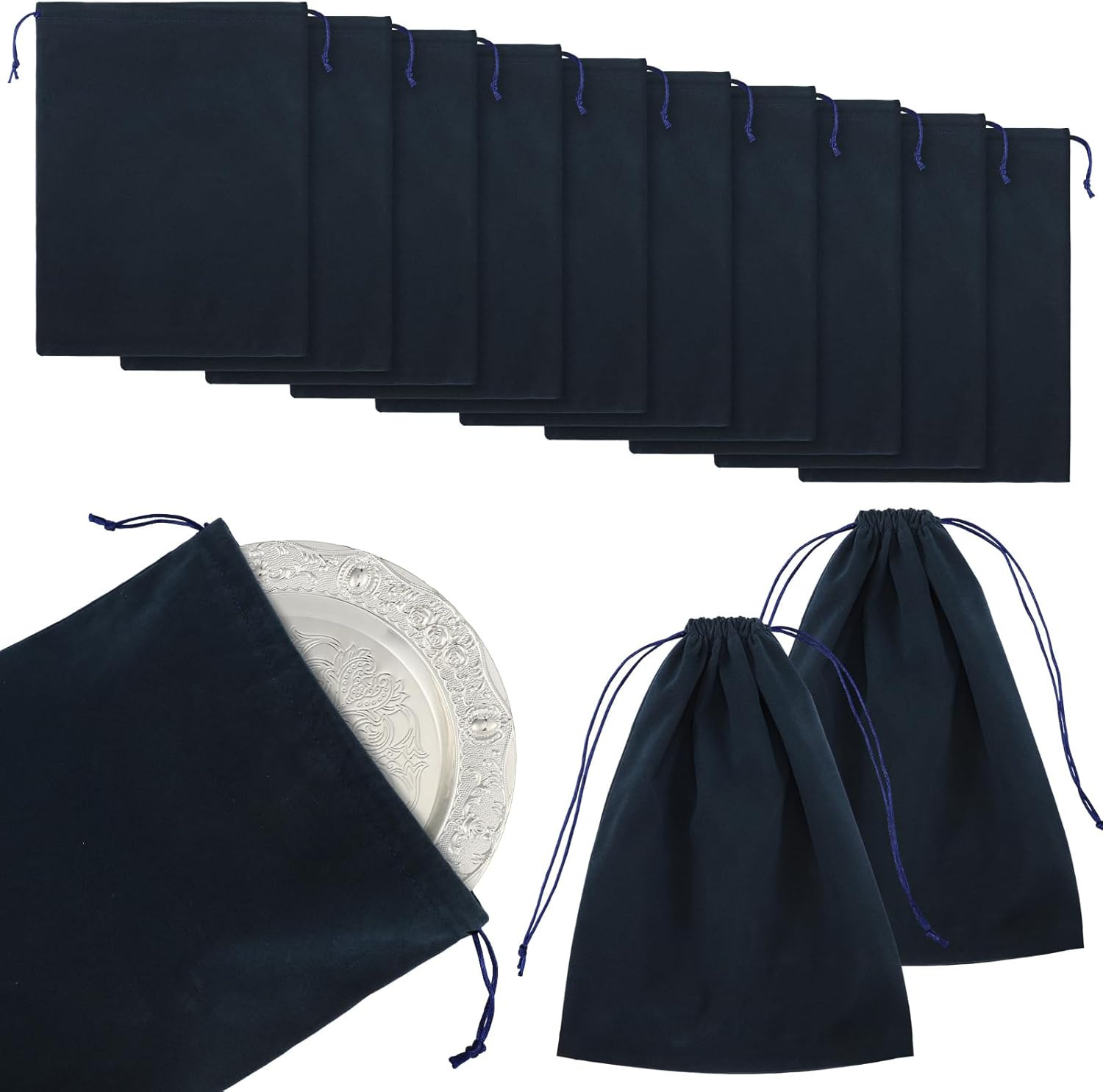 10 Pcs Silver Storage Bags Anti Tarnish Cloth Pouches for Jewelry Silverware