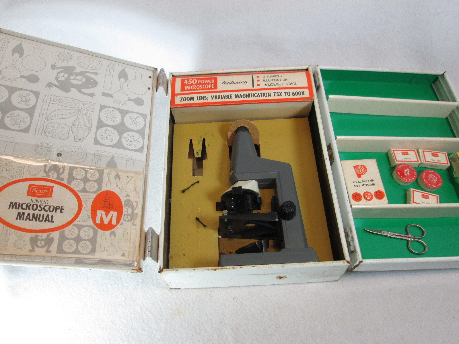 Vintage 1960's Sears Microscope Lab w/metal fold out case