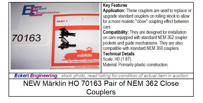 NEW Märklin HO 70163 Pair of NEM 362 Close Couplers (from 7203)