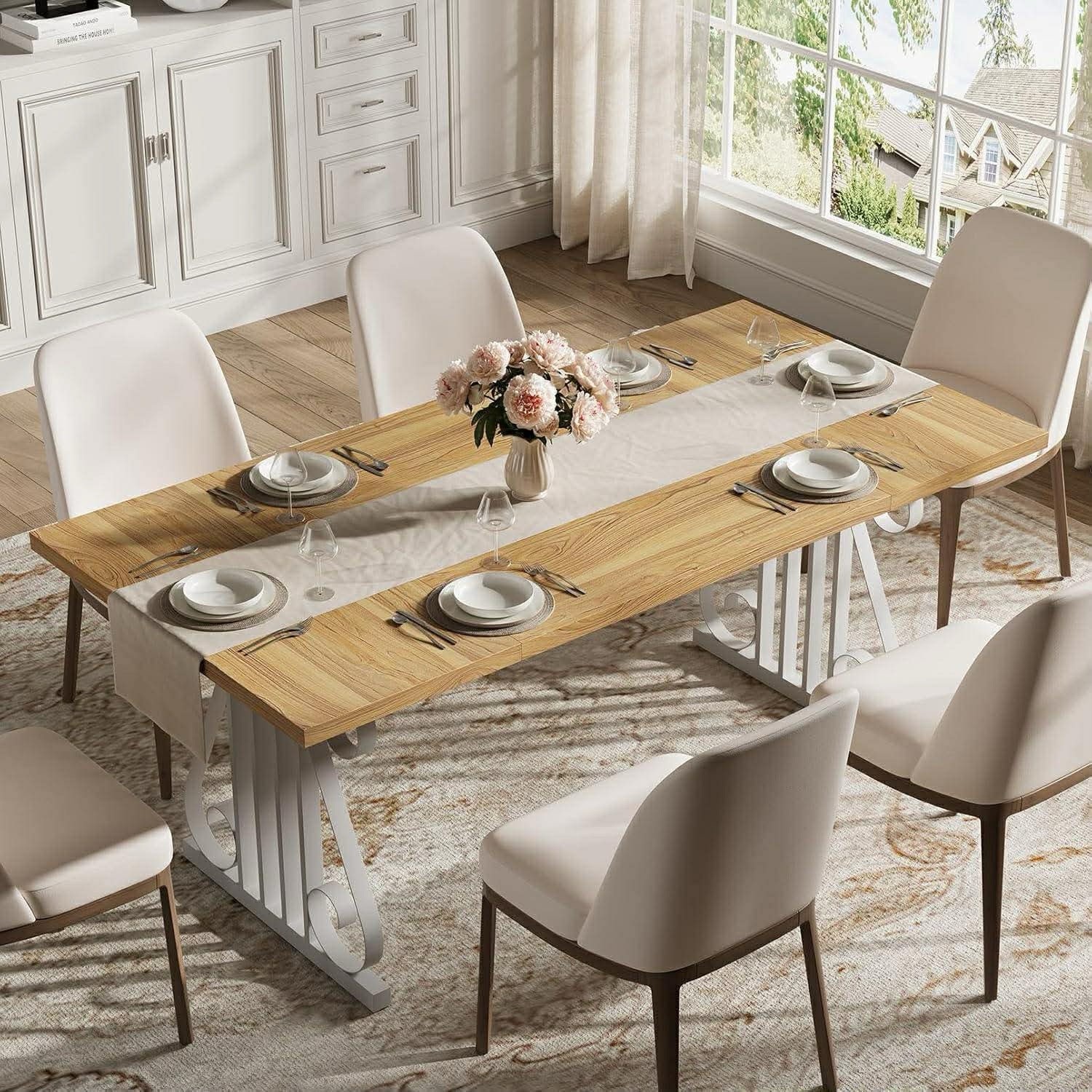 Modern dining table for 6-8 People – 70.9 Long Wood rectangle dining table with
