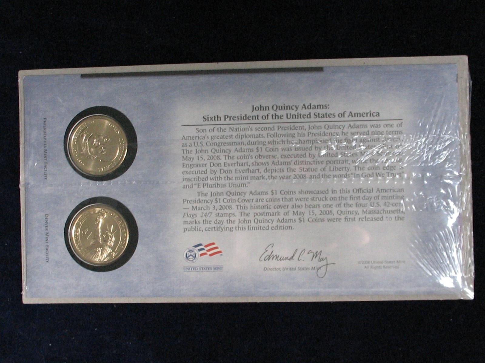 2008 P & D JOHN Q ADAMS US MINT DOLLAR SET * FIRST DAY STRIKE * SEALED UNC SET