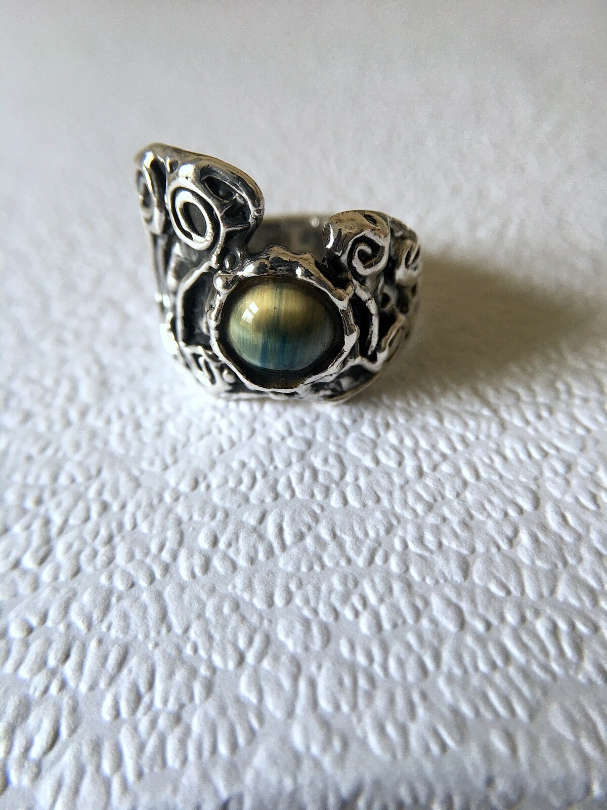 Pre-Owned Handmade Hand-Cast Sterling Silver Jasper Ring [Size 7.5]