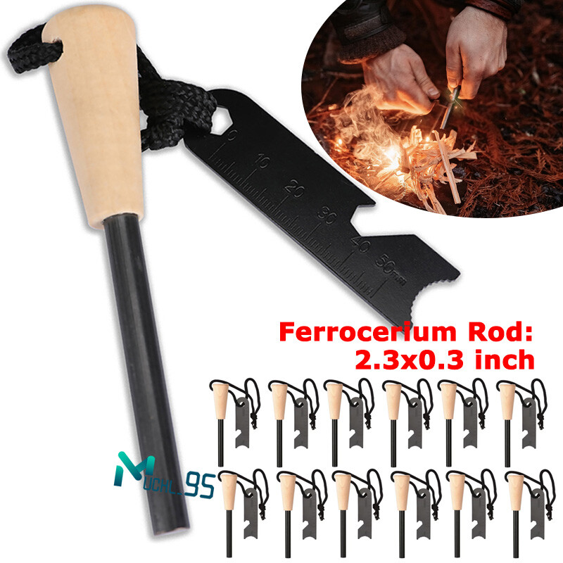 Waterproof Ferrocerium Rod Fire Starter w/ Handle + Steel Scraper Flint Striker