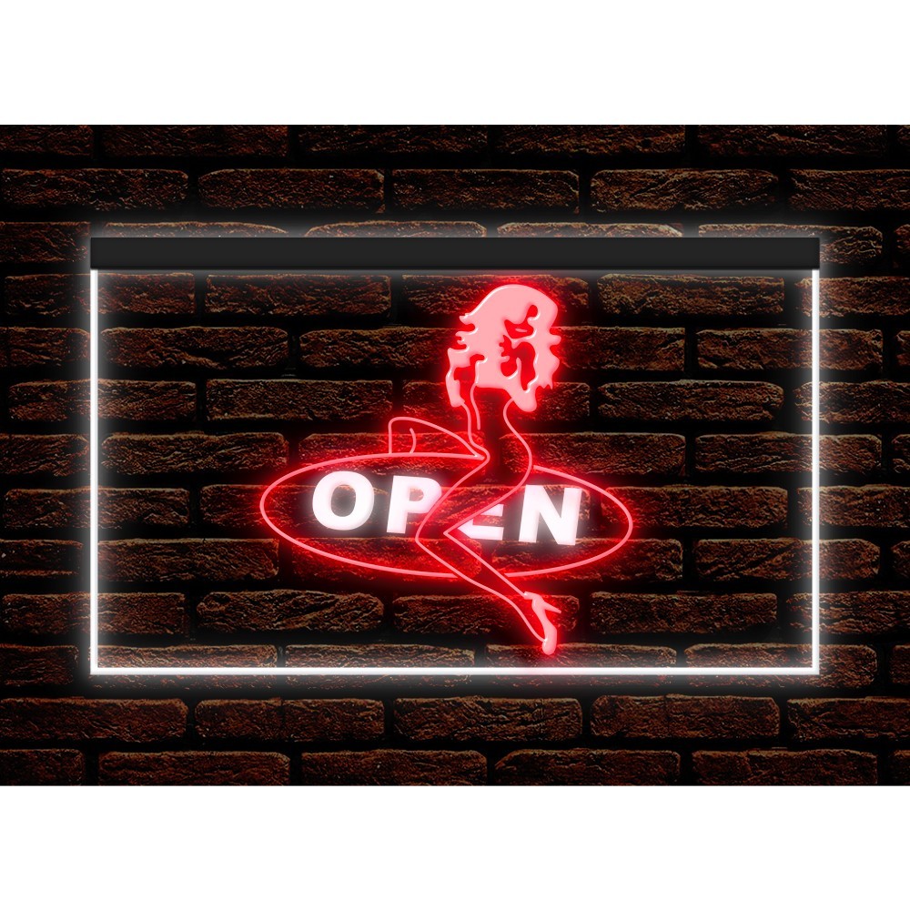 Open Sexy Girl Dancing Club Adult Shop Dual Color Two Tone illuminated Neon Sign