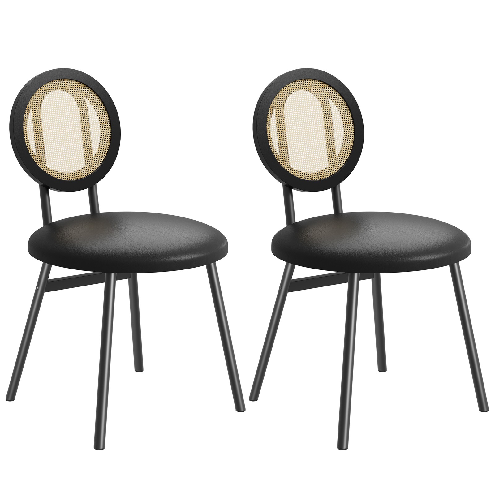 Set of 2 4 Dining Chairs Upholstered Rattan Kitchen Dining Room Chairs Metal Leg