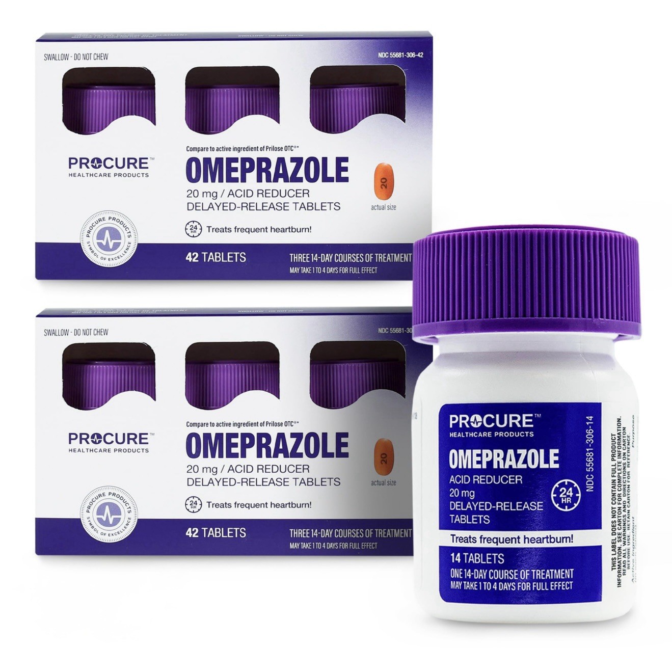 PROCURE Omeprazole 20mg Delayed-Release Tablets 42 Count Heartburn Relief