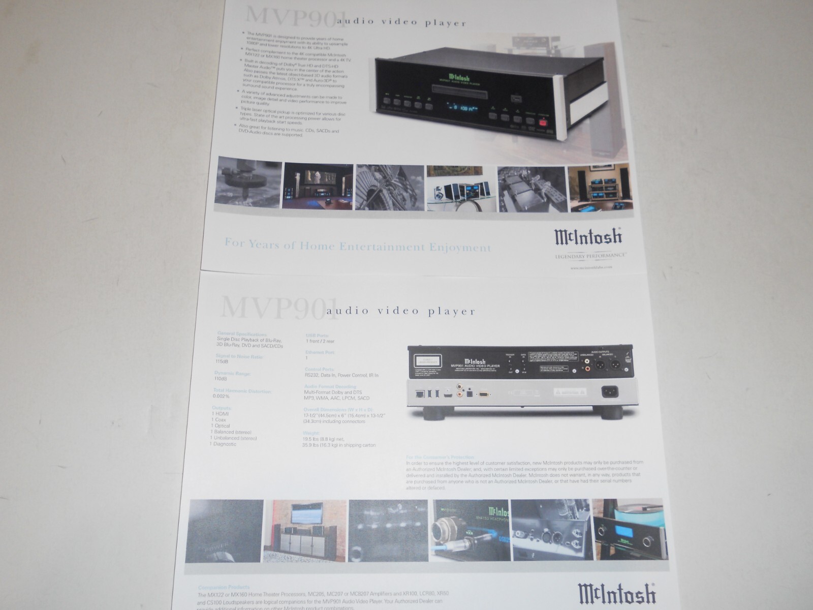 McIntosh MVP901 DVD A/V/SACD/CD Brochure, 2 pg Specs+Articles+Info 2016