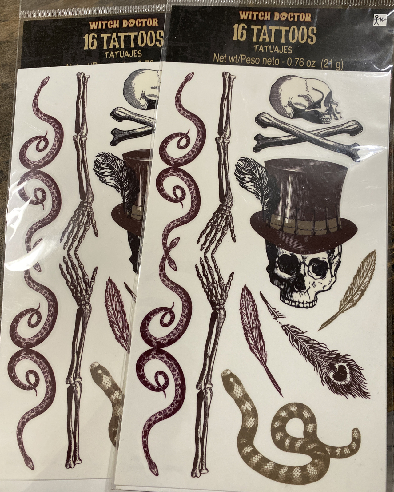 Voodoo Witch Doctor Tattoos temporary tattoo Halloween Mardi Gras 2 Packs