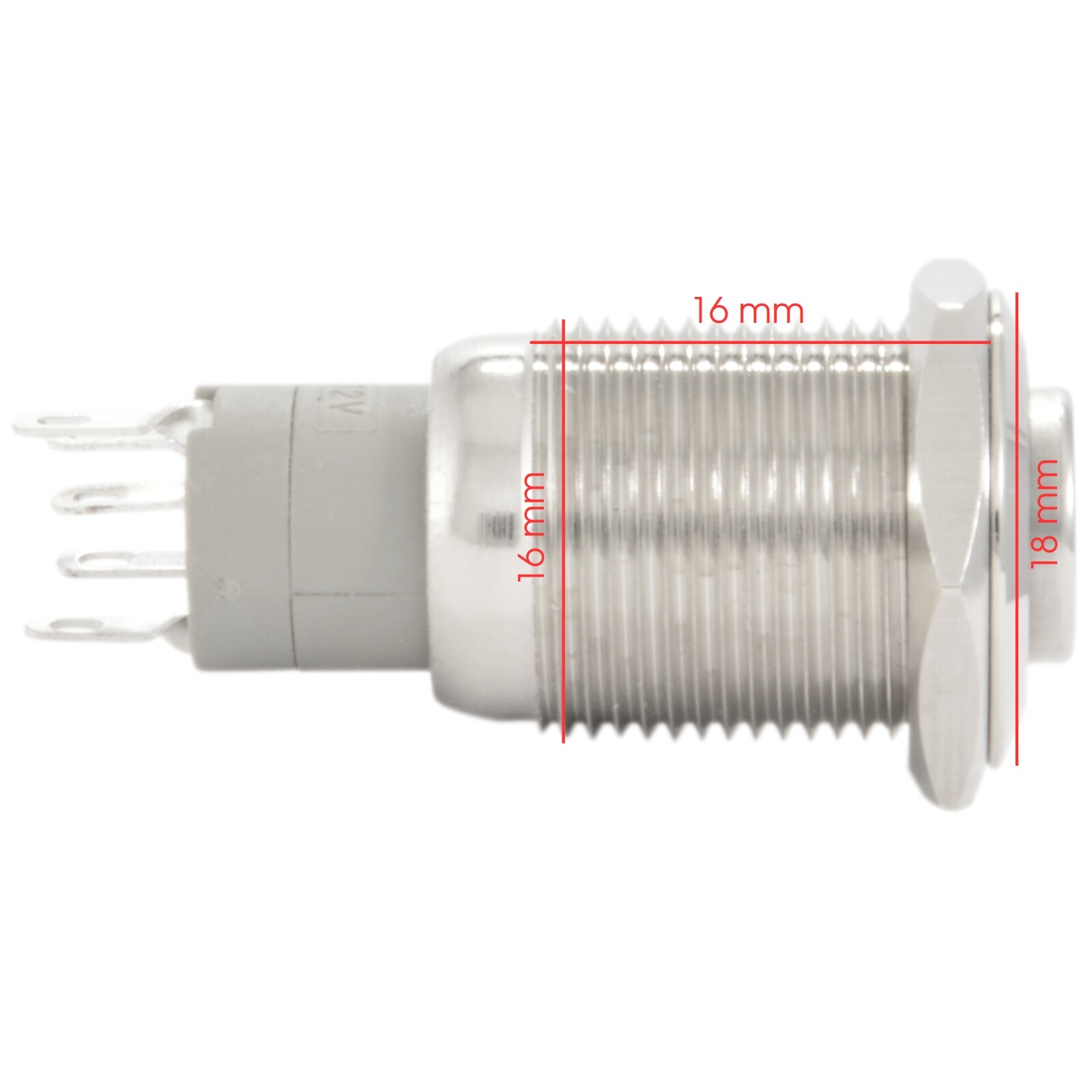 16mm Maintained/Latching Push Button Power Switch Stainless Steel Metal w/ LED