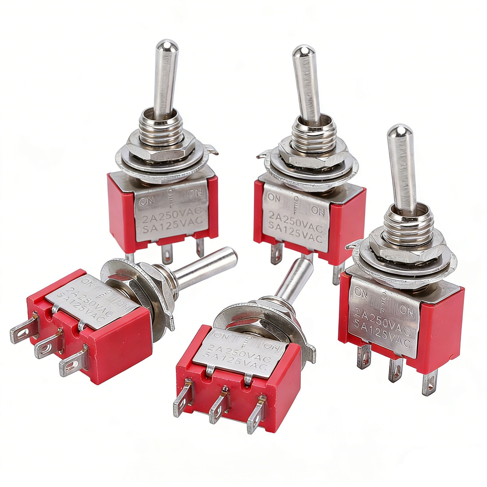 5pcs Maintained Mini Miniature Toggle Switch 3 Terminal 3 Position SPDT ON/Off..