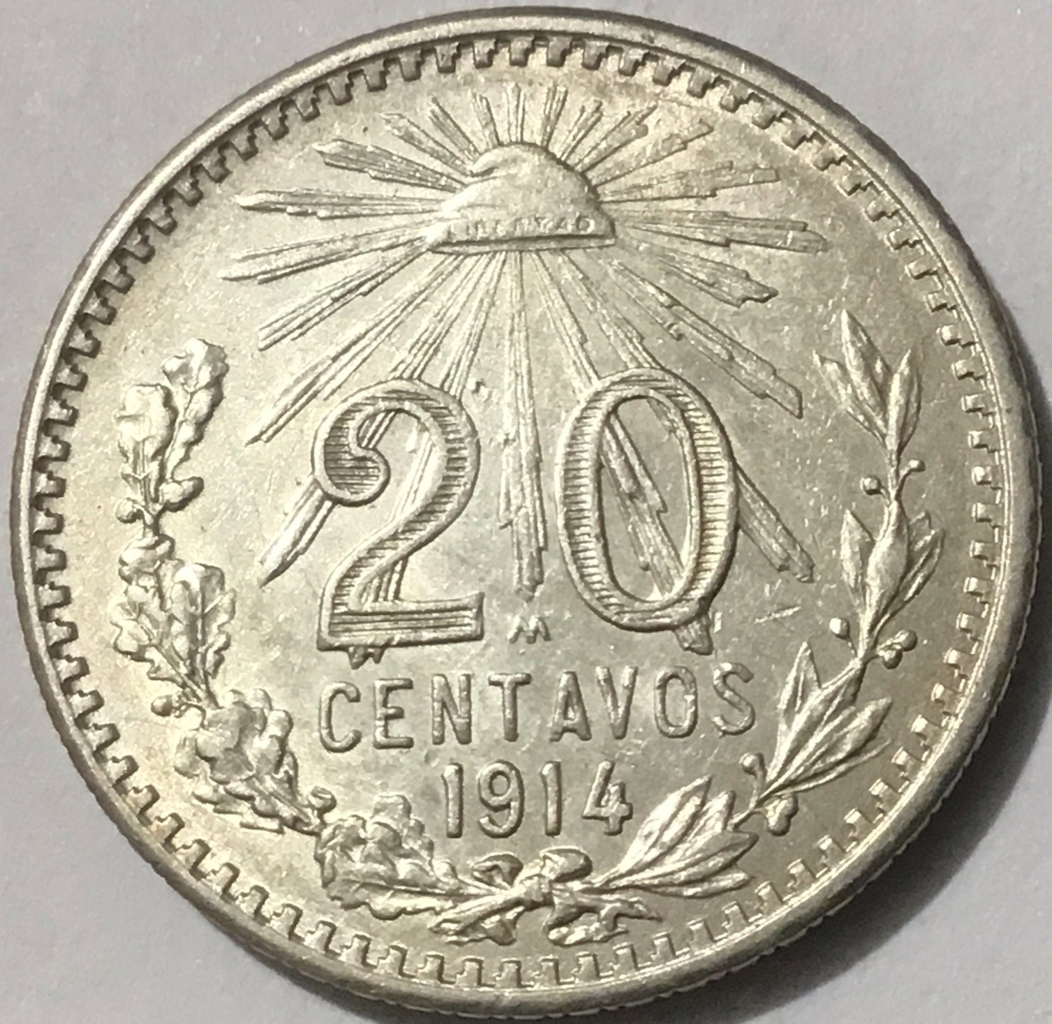 1914 Mexico 20 Centavos Silver HG