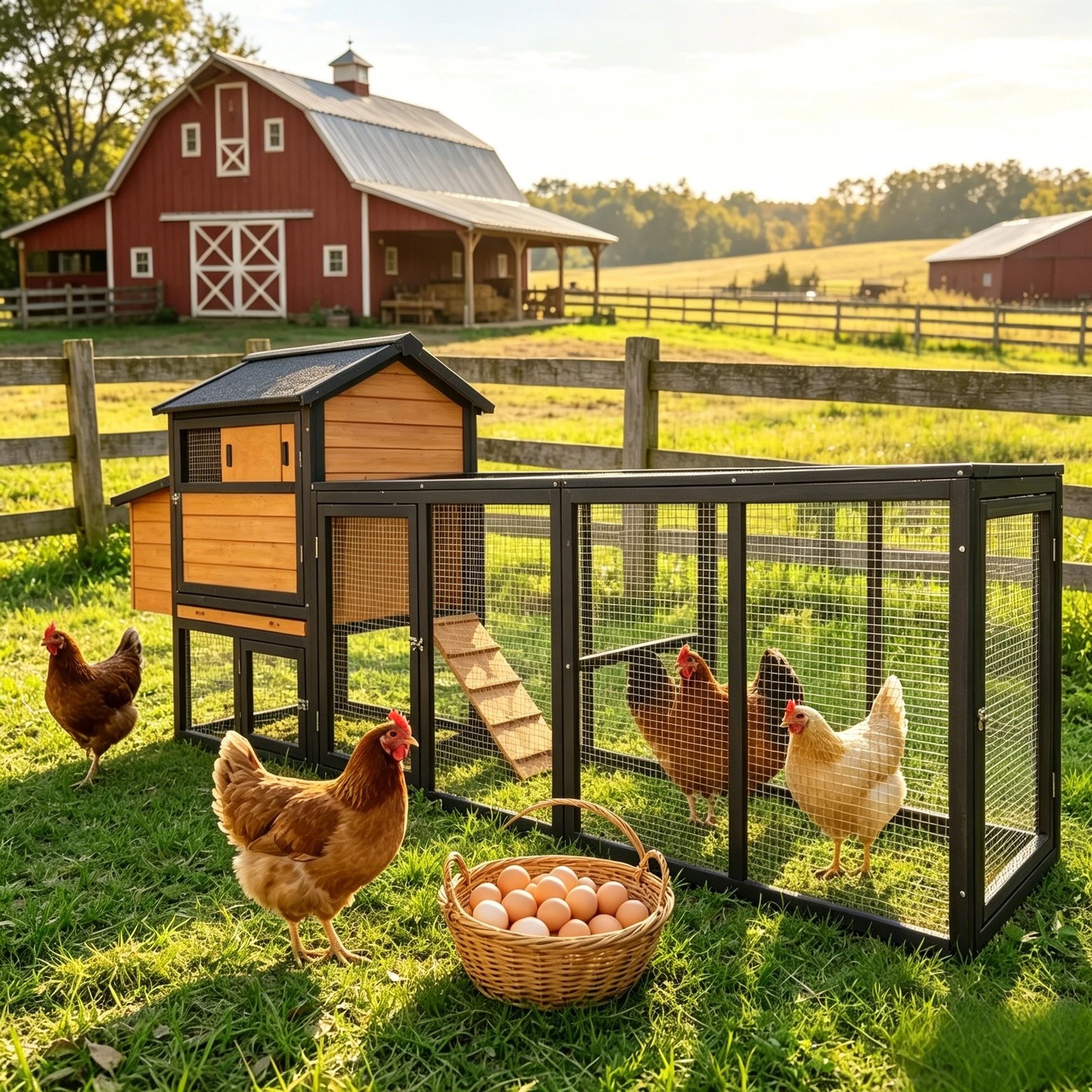 Wooden Chicken Coop Outdoor Hen House with Nesting Box Waterproof Anti-UV Panel