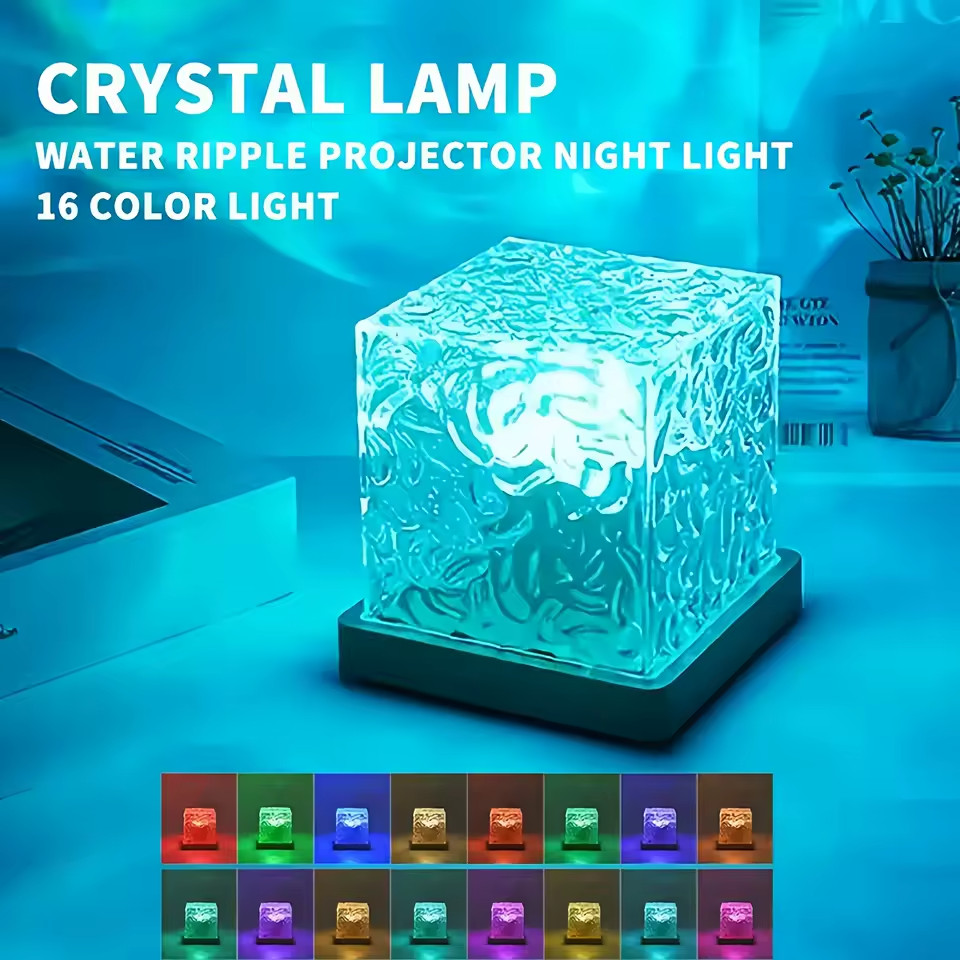 Ocean Wave Projector Light, 16 Colors Havie Cube Lamp, 3D Holographic Water R...