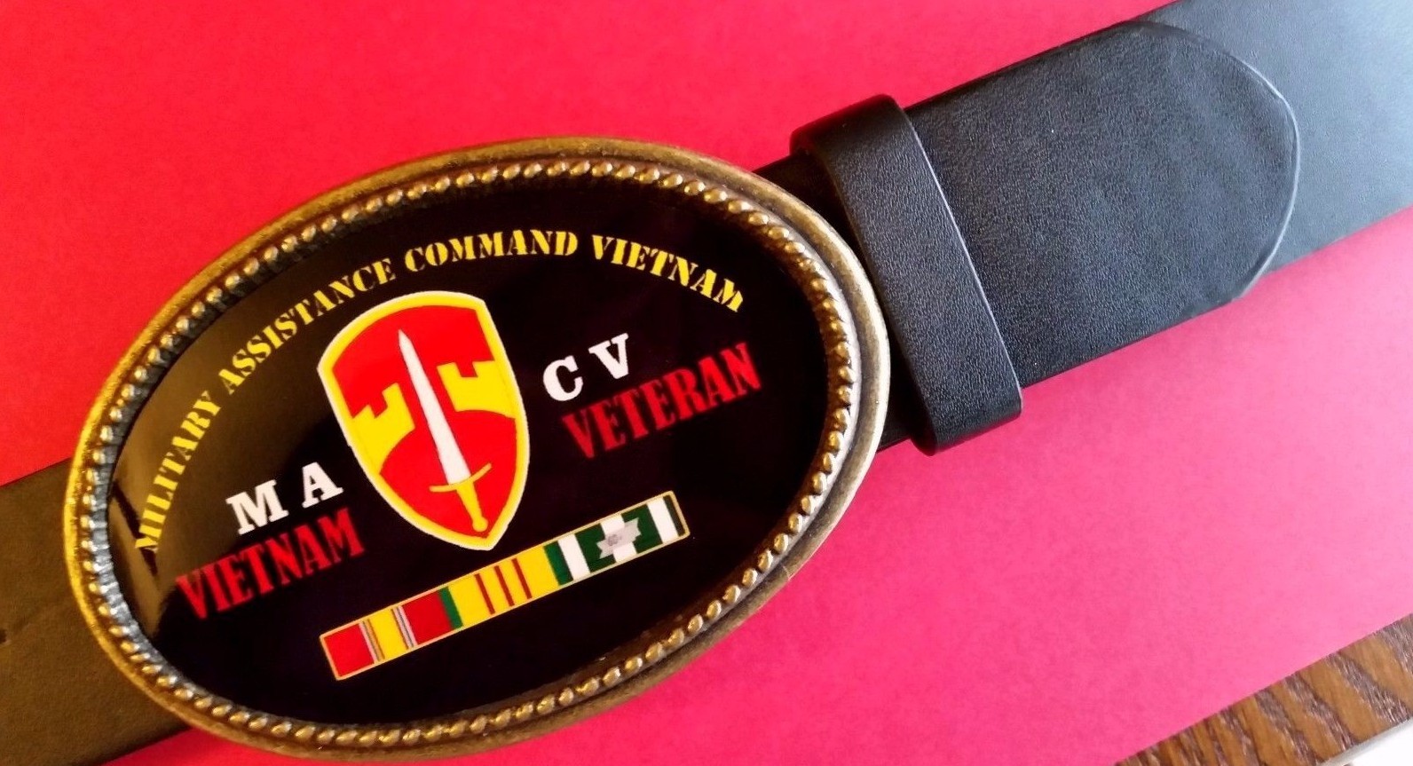 Vietnam Veteran MILITARY ASSISTANCE COMMAND-Epoxy Belt Buckle &  Bonded ltr Belt