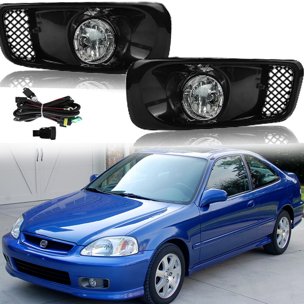 Pair For 1999 2000 HONDA CIVIC Front Bumper Halogen Fog Lights Lamps w/Wring