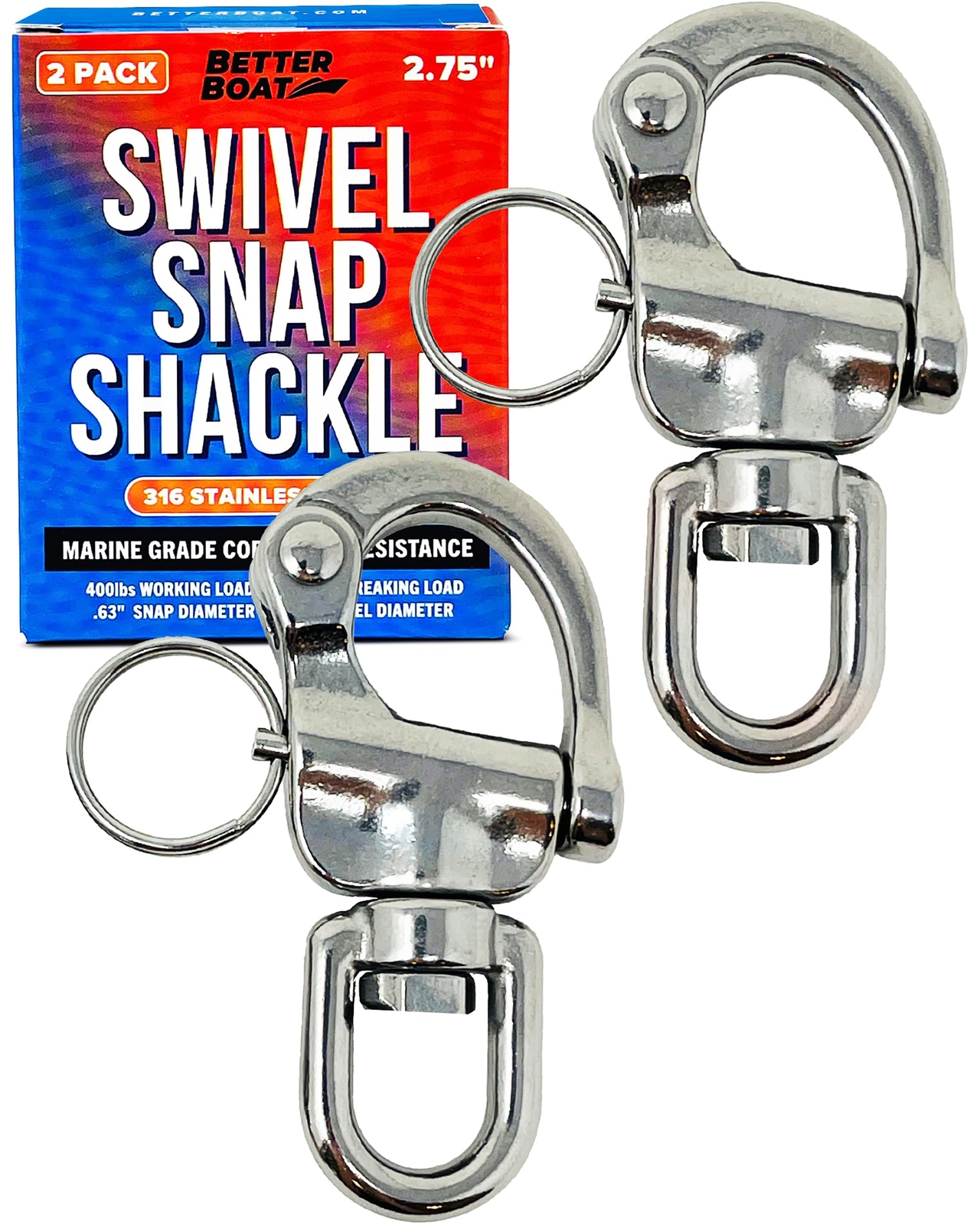 316 Stainless Steel Quick Release Snap Shackles, 2-Pk, Swivel Sailboat Hardware