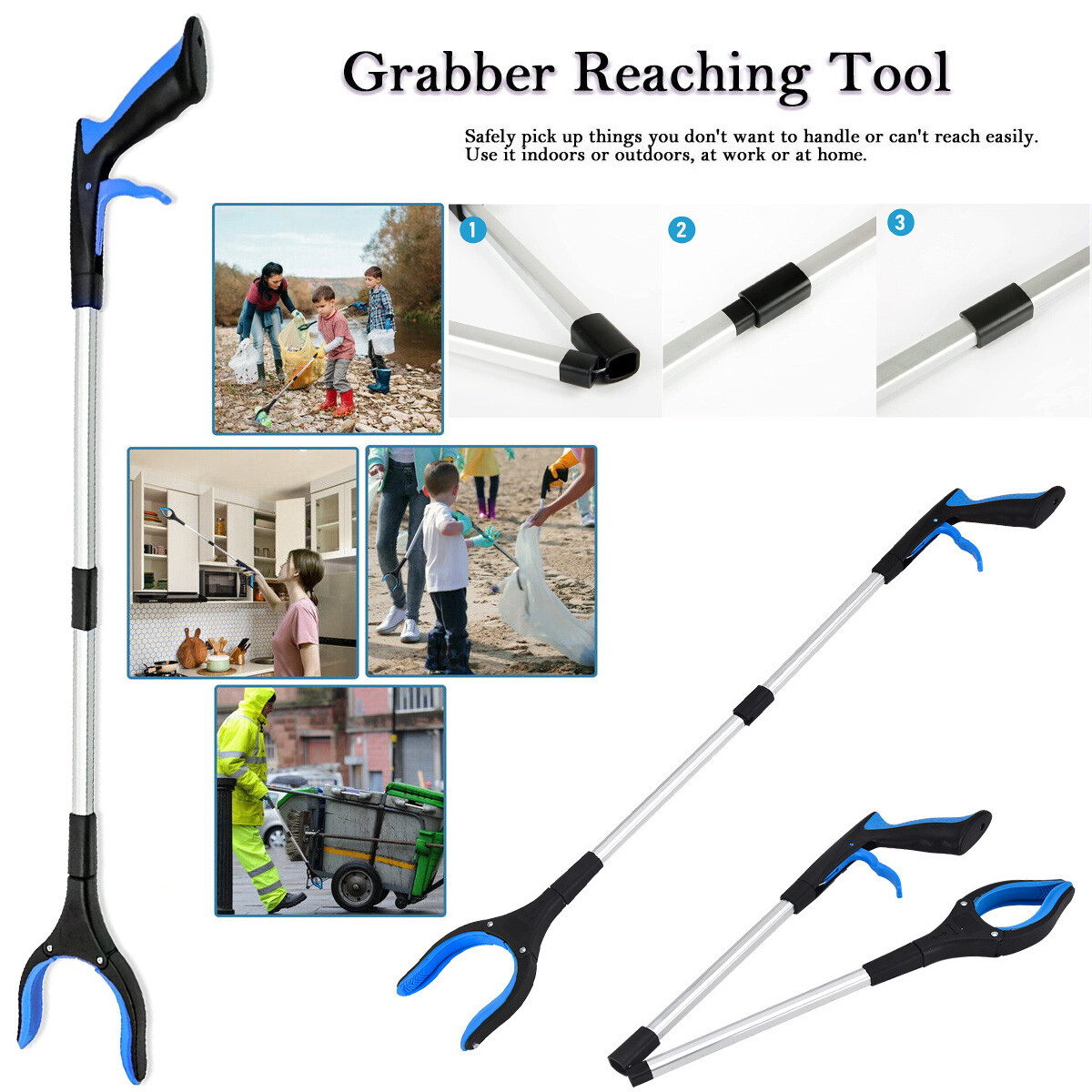 2-PACK Collapsible Garbage Collector Picker Pickup Tool Clamp Extender Grabber