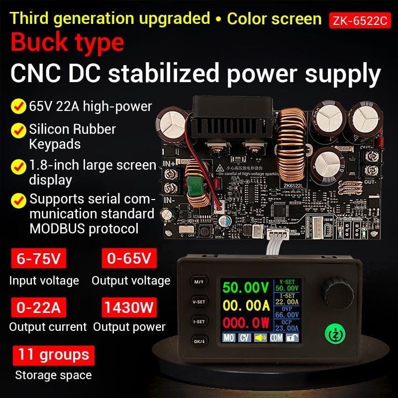 22A 1400W Step-Down Module, DC 6-75V, CNC Adjustable Voltage Regulator, Power