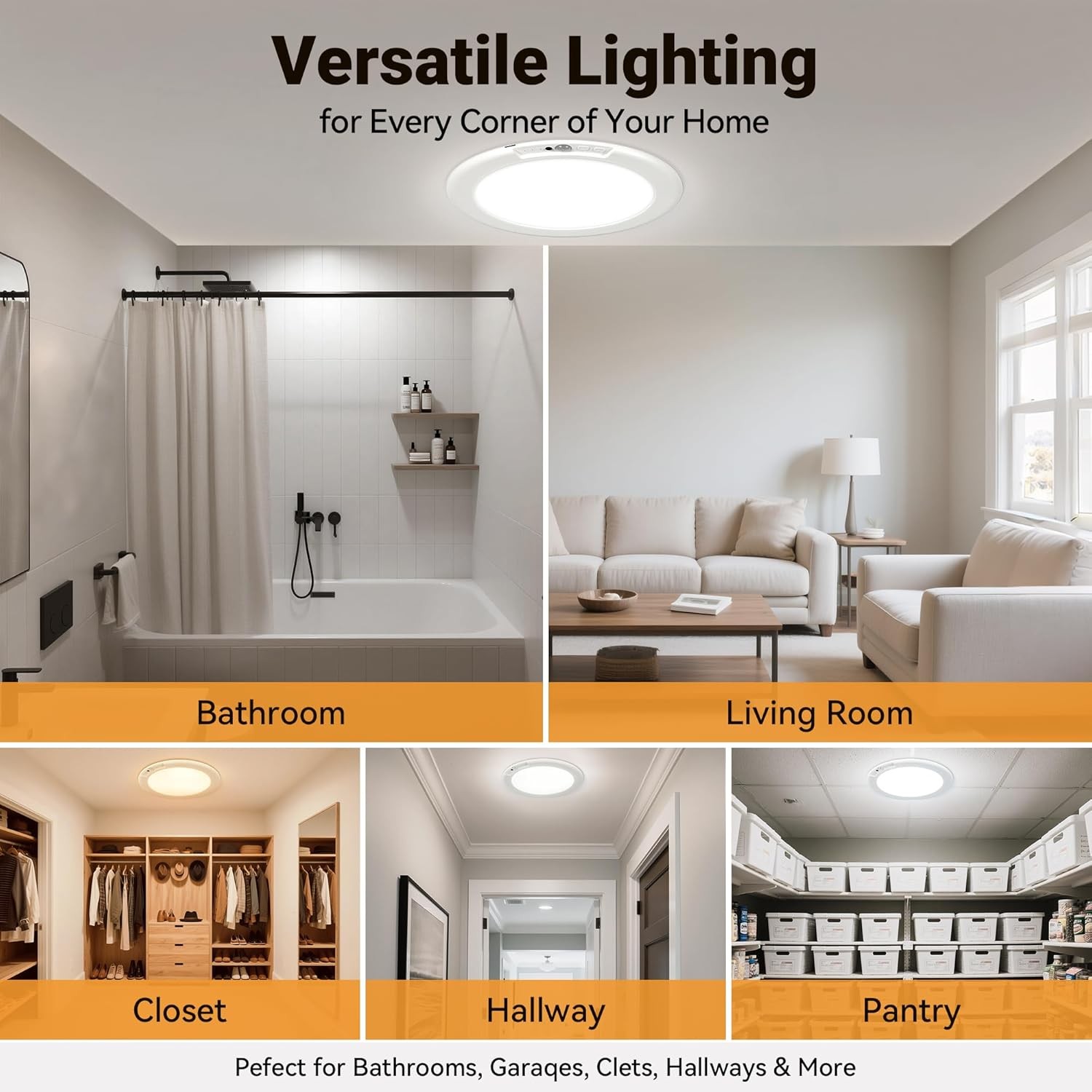 4 Pack Rechargeable Motion Sensor Ceiling Light 8000mAh Wireless Closet Light