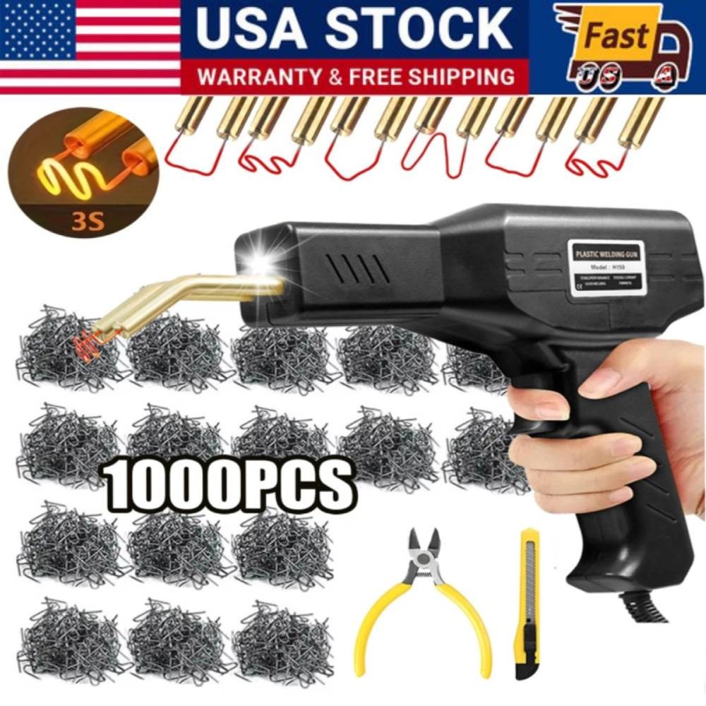 Hot Stapler Car Bumper Fender Fairing Welder Gun Plastic Repair Kit+1000 Staples