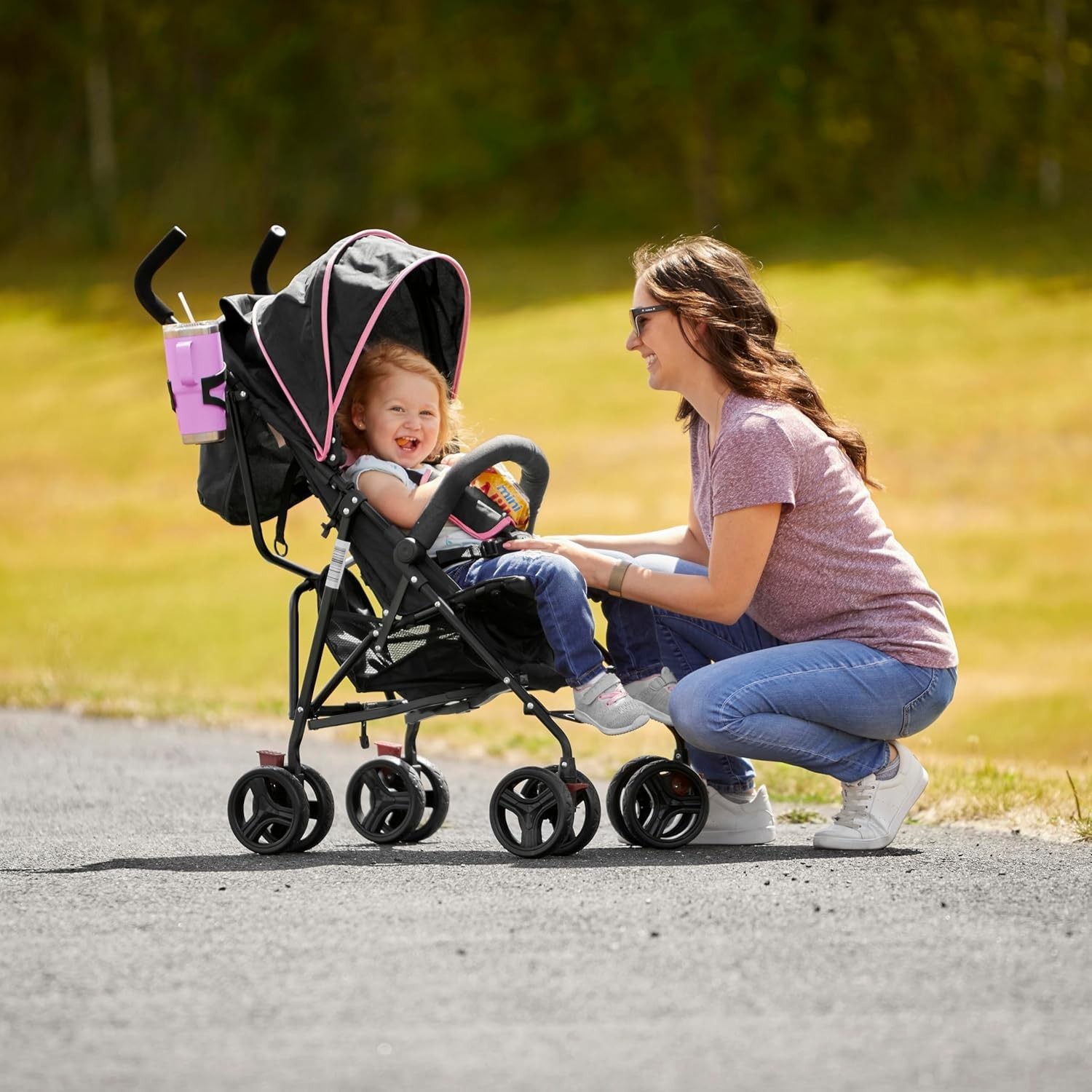 Multi-Position Reclining Umbrella Stroller with 10-Inch Back Wheels and Canopy