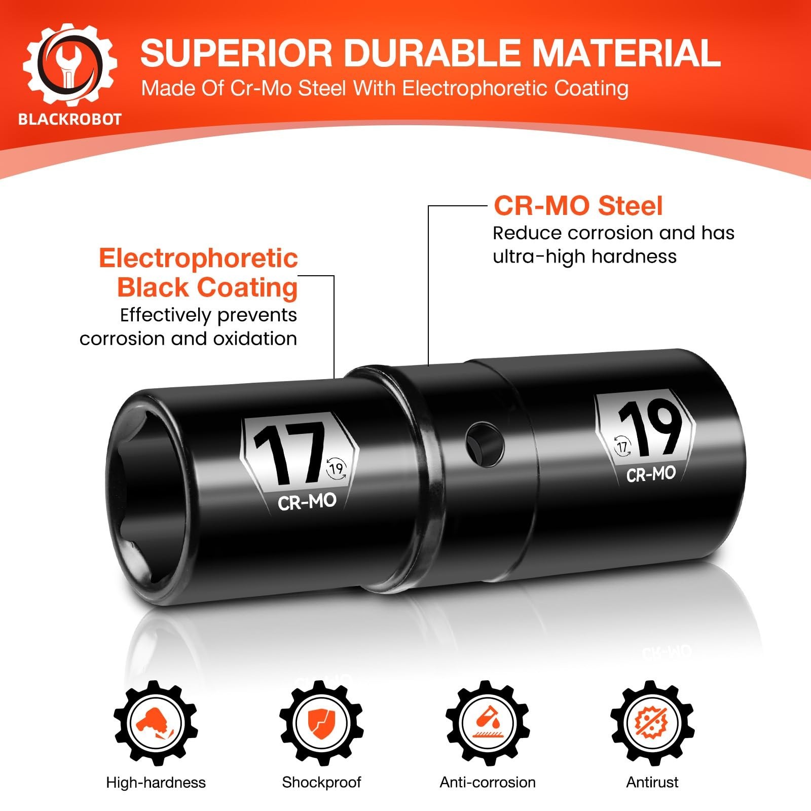BLACKROBOT 1/2" Drive Impact Lug Nut Socket Set, 17mm x 19mm Impact Socket Se...