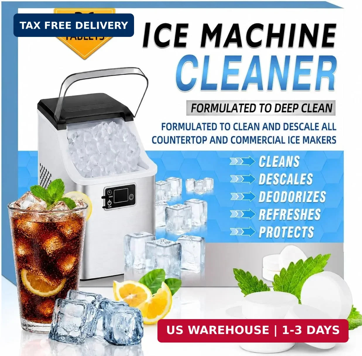 Ice Machine Cleaner Tablets Descaler 36 Pack, Countertop Ice Maker Cleaner Table