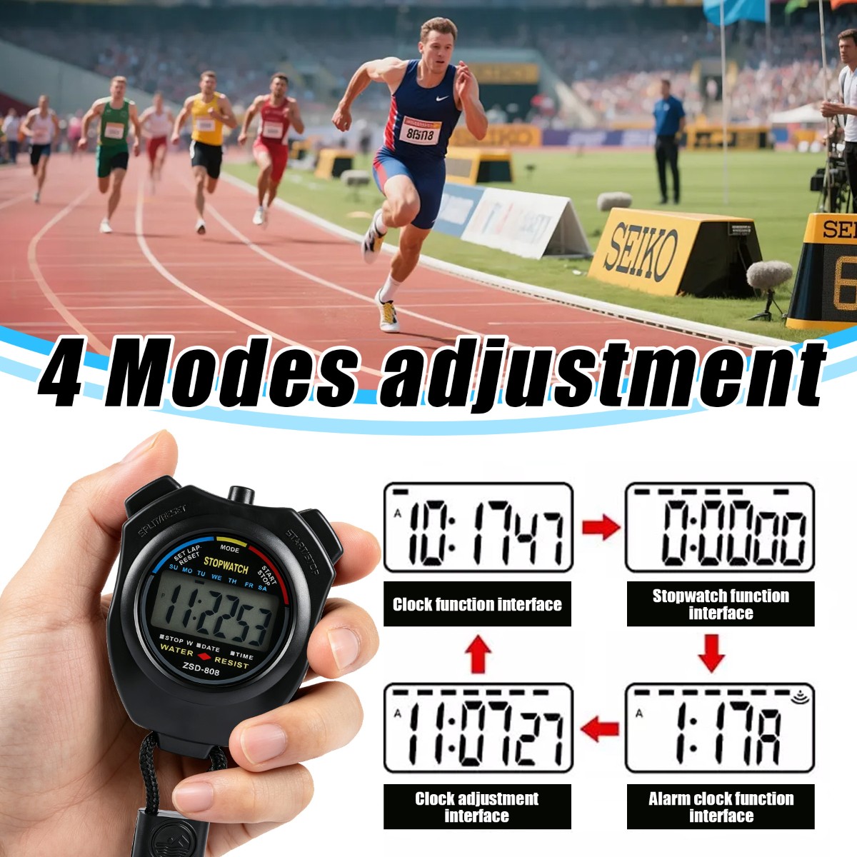 Stopwatch Digital LCD Sports Counter Timer Watch Handheld Countdown Stop Timer