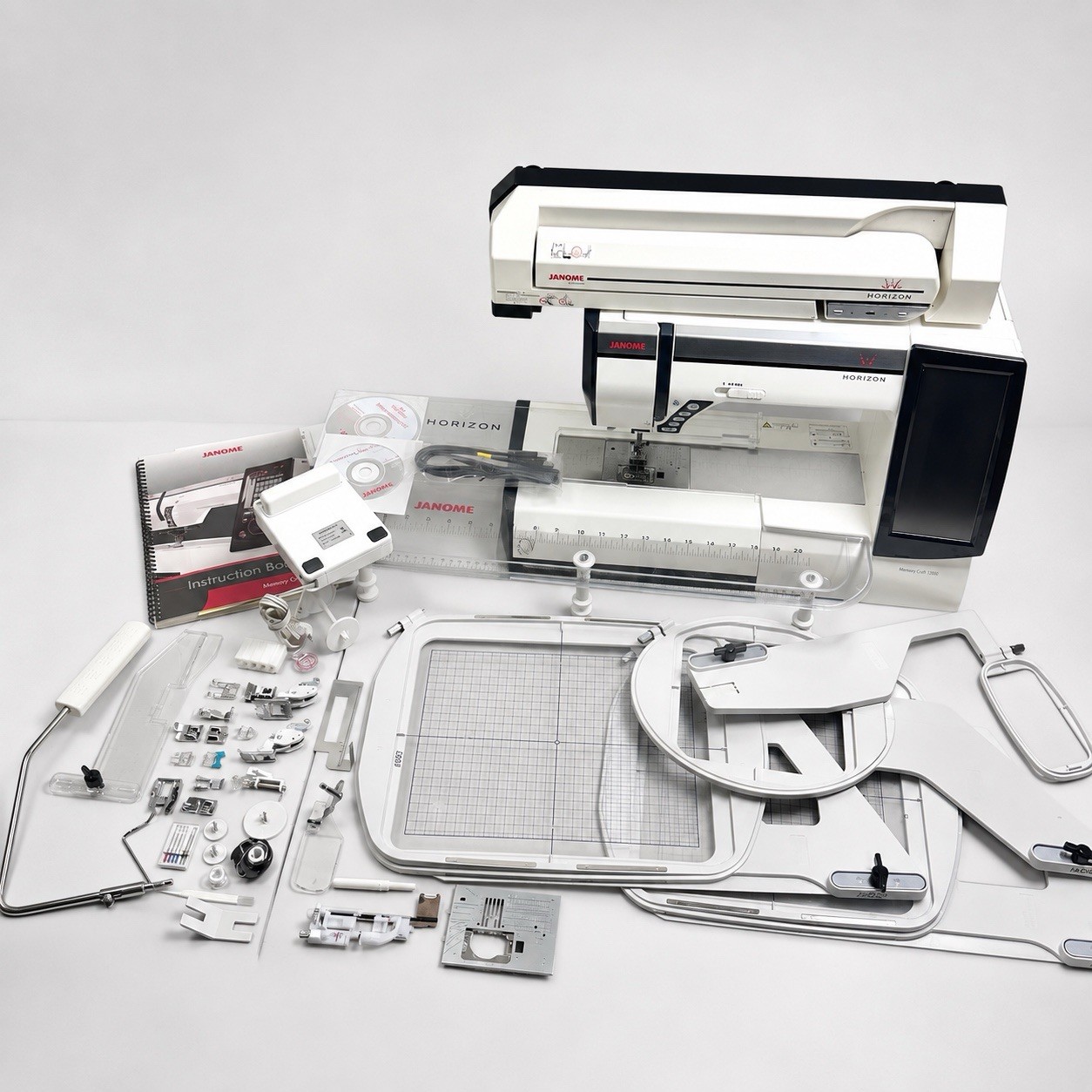 Janome 12000 Memory Craft Horizon Sewing Quilting Machine Set w SO MANY EXTRAS!