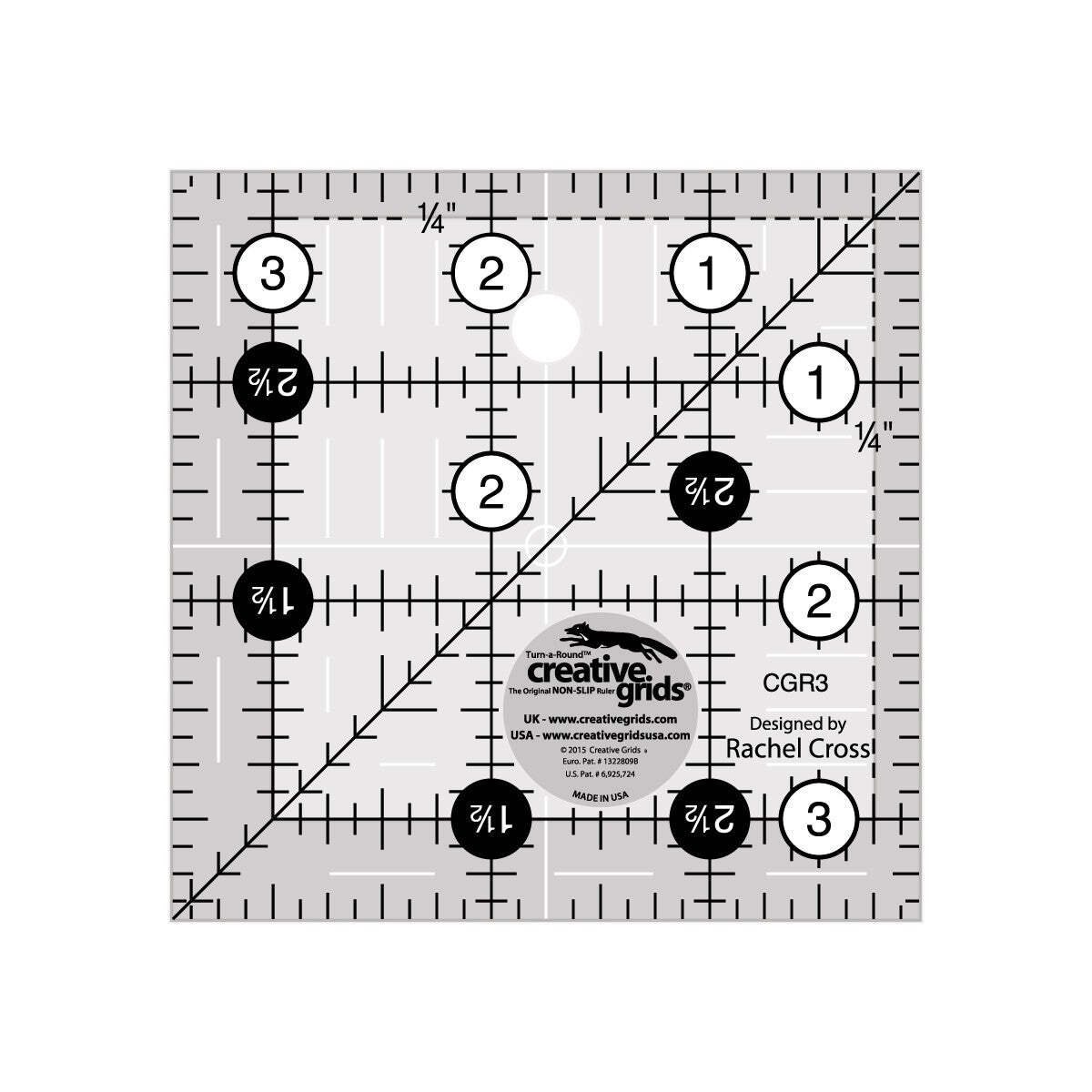 3.5" SQUARE Creative Grids QUILT RULER Gripper Dots BRAND NEW Trim Scrap Blocks