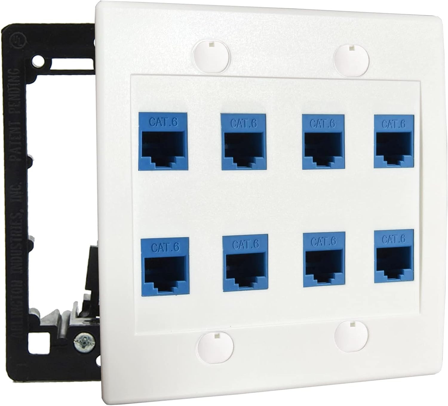 8 Port Ethernet Wall Plate, Cat 6, Double Gang, RJ45 Female to Female Keystone J