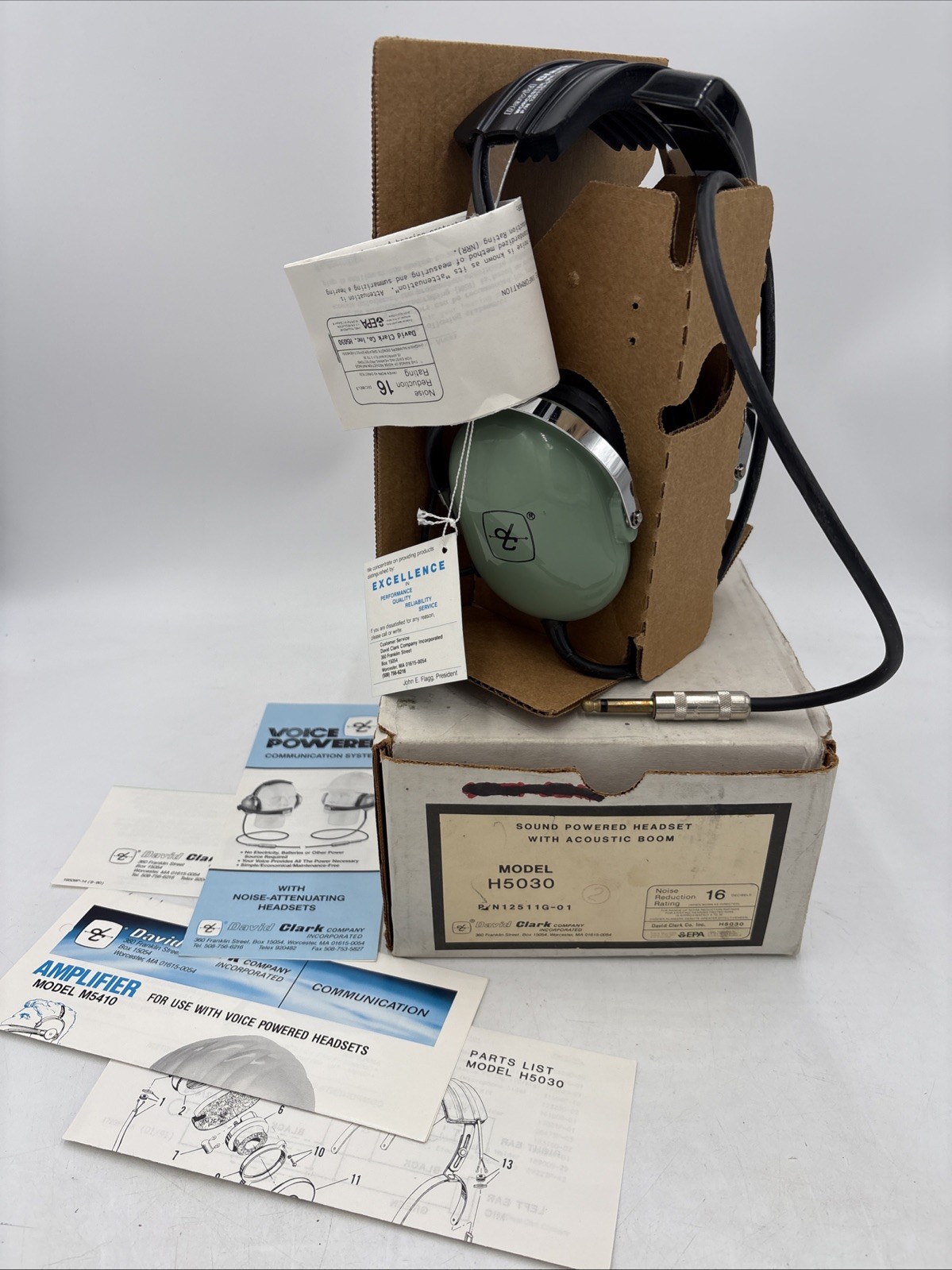 New David Clark 12511G-01 MODEL H5030 Aviation Sound Pwrd. Headset Acoustic Boom