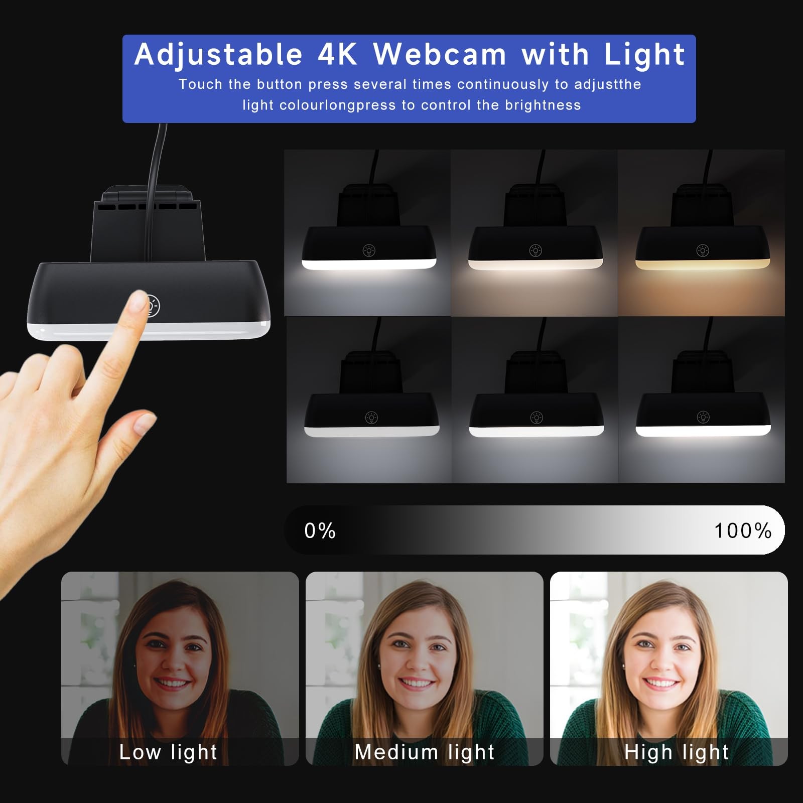 Webcam with Light, 1080p Webcam for PC with Microphone, USB Computer Camera f...